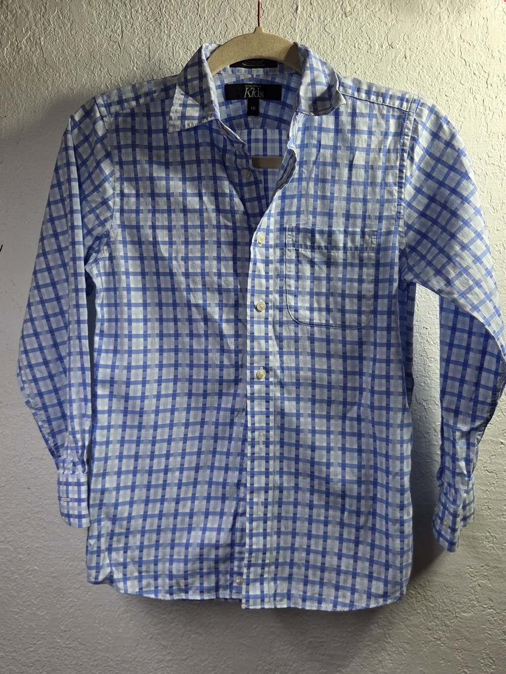 • NORDSTROM KIDS Boys Light Blue White Gingham Check Long Sleeve Dress Shirt 10